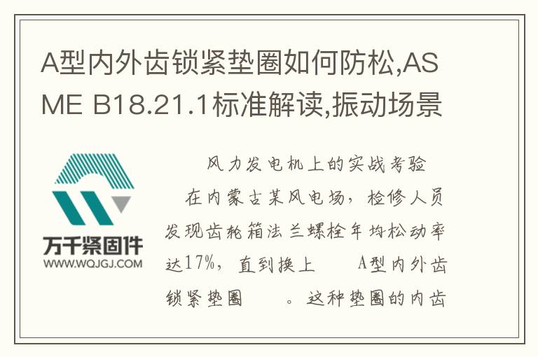 A型內外齒鎖緊墊圈如何防松,ASME B18.21.1標準解讀,振動場景應用方案