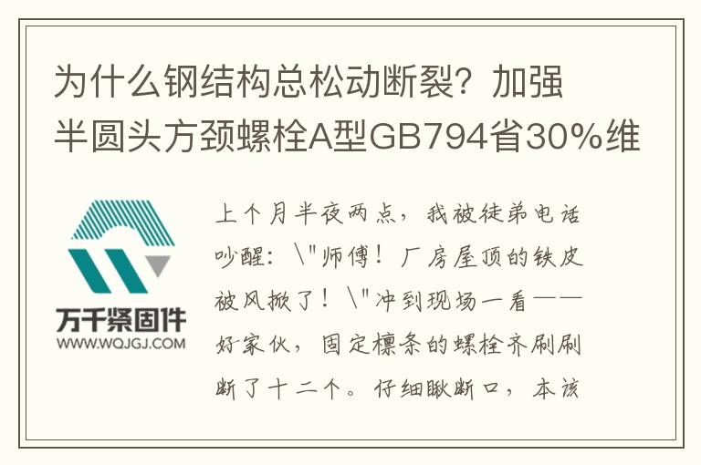 為什么鋼結(jié)構(gòu)總松動(dòng)斷裂？加強(qiáng)半圓頭方頸螺栓A型GB794省30%維修費(fèi)