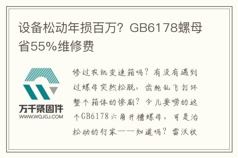 設(shè)備松動(dòng)年損百萬(wàn)？GB6178螺母省55%維修費(fèi)