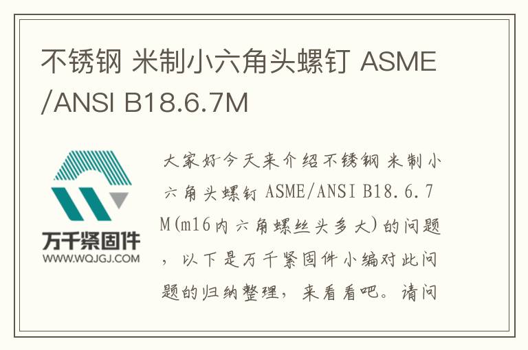 不銹鋼 米制小六角頭螺釘 ASME/ANSI B18.6.7M