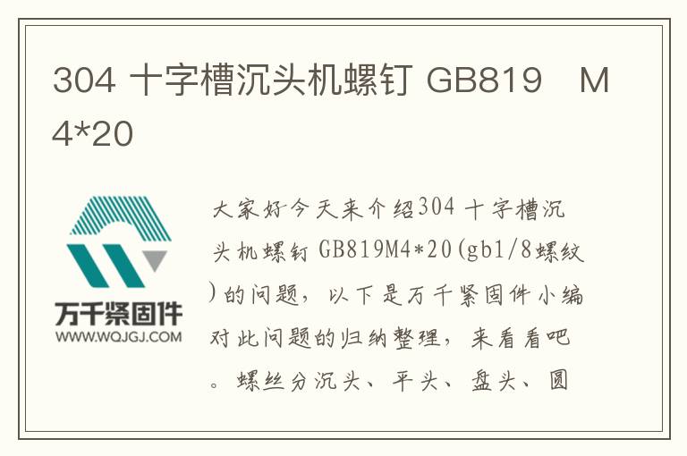 304 十字槽沉頭機螺釘 GB819 M4*20