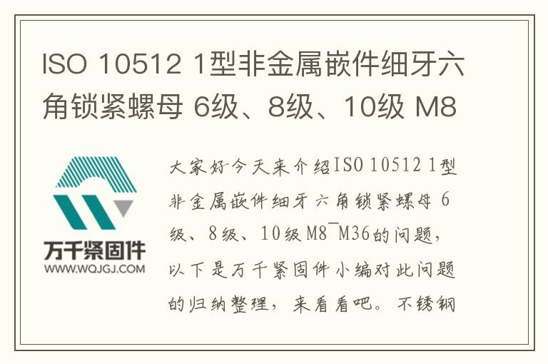 ISO 10512 1型非金屬嵌件細牙六角鎖緊螺母 6級、8級、10級 M8~M36
