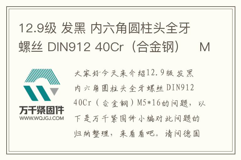 12.9級 發(fā)黑 內(nèi)六角圓柱頭全牙螺絲 DIN912 40Cr(合金鋼) M5*16