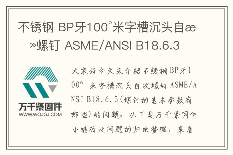 不銹鋼 BP牙100°米字槽沉頭自攻螺釘 ASME/ANSI B18.6.3