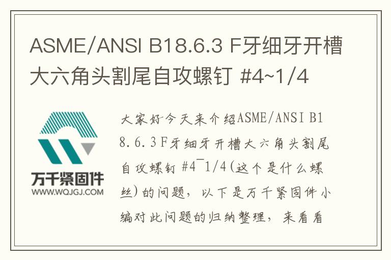 ASME/ANSI B18.6.3 F牙細(xì)牙開槽大六角頭割尾自攻螺釘 #4~1/4