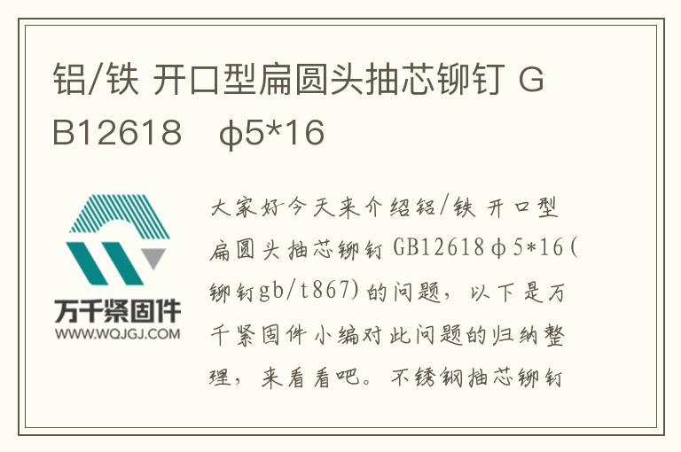 鋁/鐵 開口型扁圓頭抽芯鉚釘 GB12618 φ5*16