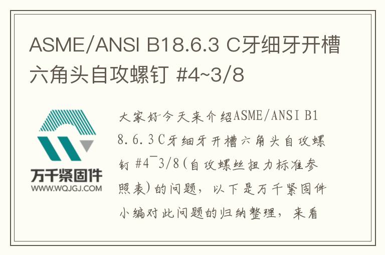 ASME/ANSI B18.6.3 C牙細(xì)牙開槽六角頭自攻螺釘 #4~3/8