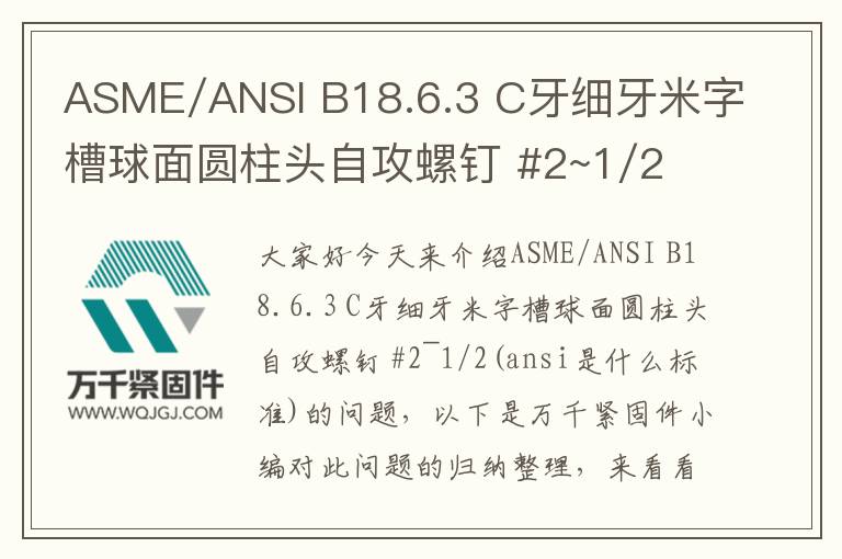 ASME/ANSI B18.6.3 C牙細牙米字槽球面圓柱頭自攻螺釘 #2~1/2