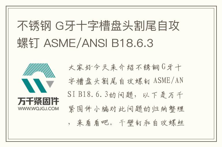 不銹鋼 G牙十字槽盤頭割尾自攻螺釘 ASME/ANSI B18.6.3