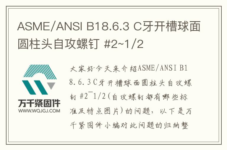 ASME/ANSI B18.6.3 C牙開(kāi)槽球面圓柱頭自攻螺釘 #2~1/2