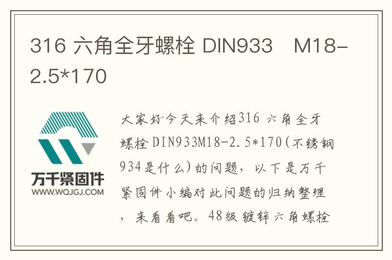316 六角全牙螺栓 DIN933 M18-2.5*170